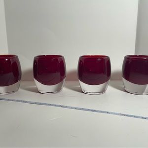 Crate & Barrel Glass Ruby Red Diva Votive Candle Holder Poland  Set Of 4